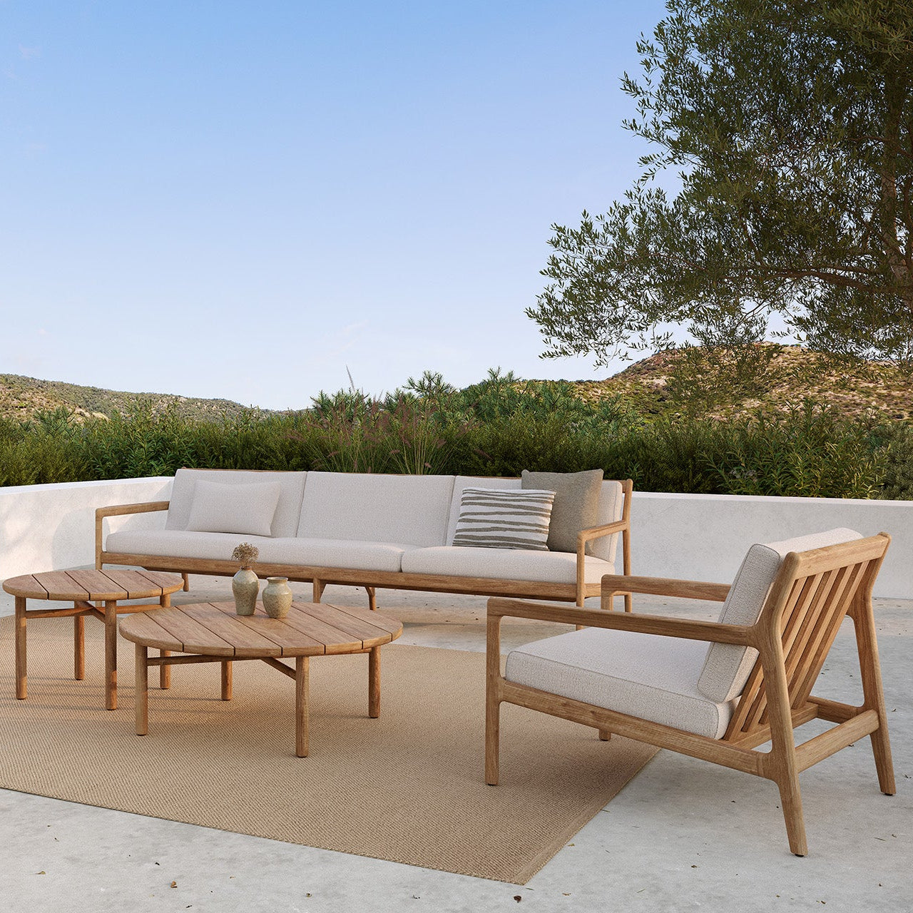 Ethnicraft Jack Outdoor 3 Seat Sofa with FSC-certified solid wood frame, Belgian design