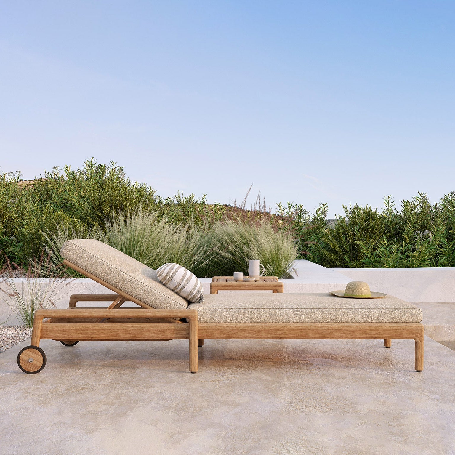 Ethnicraft Jack Outdoor Adjustable Lounger in teak, FSC-certified solid teak