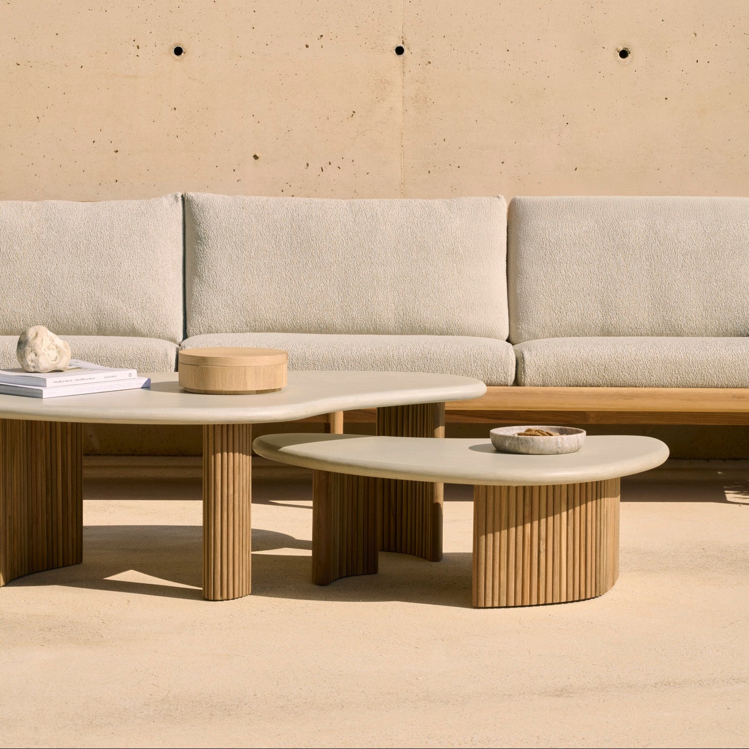 Ethnicraft Boomerang Outdoor Coffee Table, FSC-certified solid wood furniture by Belgian brand