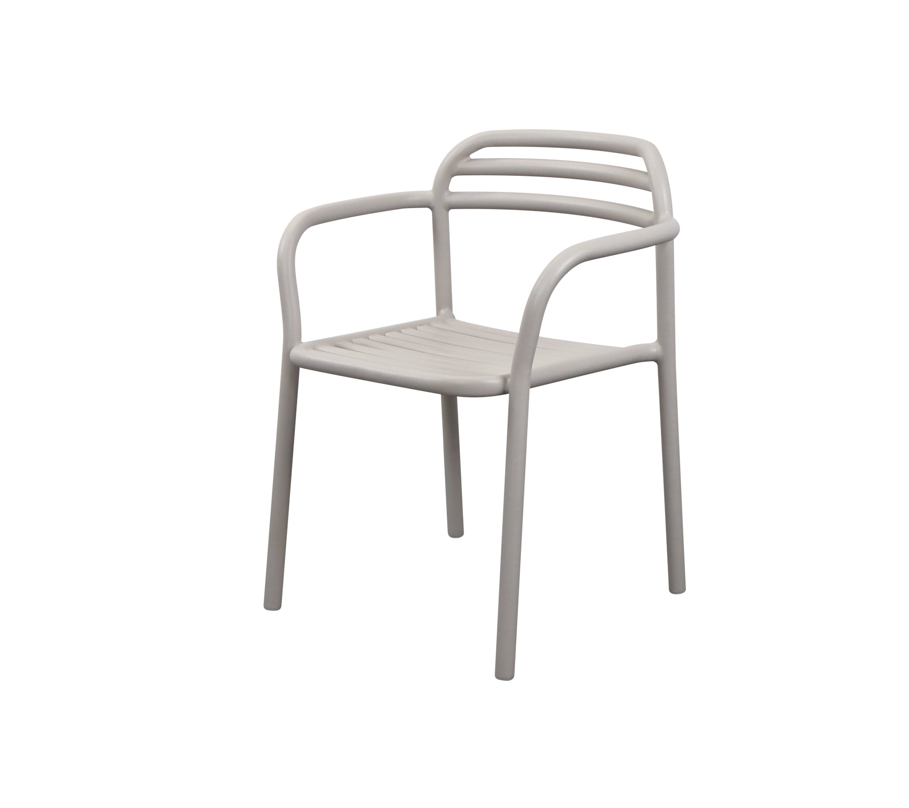 Light gray chair with armrests on a white background