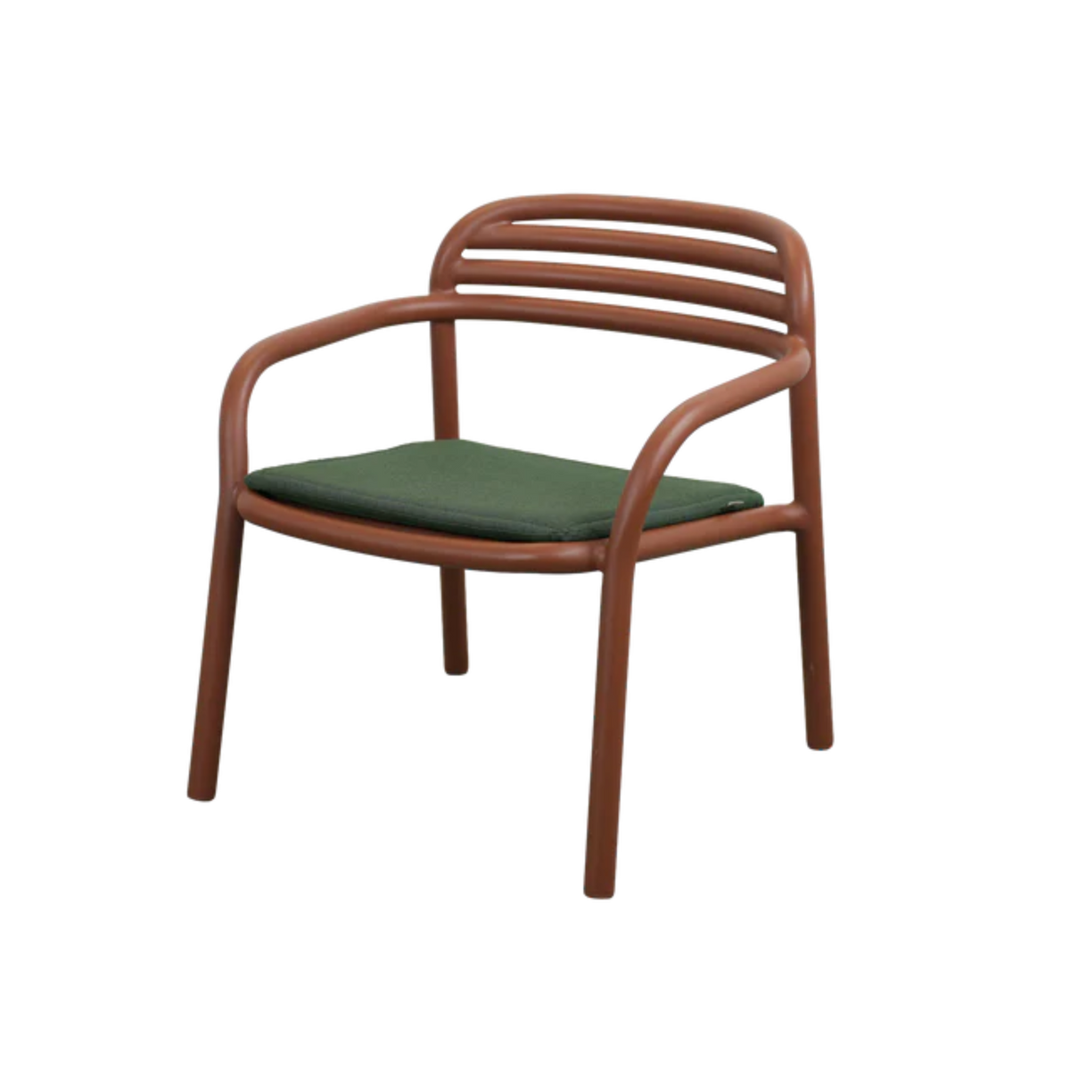 Cane-line Bliss Lounge Chair, Stackable in Desert Red with Light Green cushion, aluminum