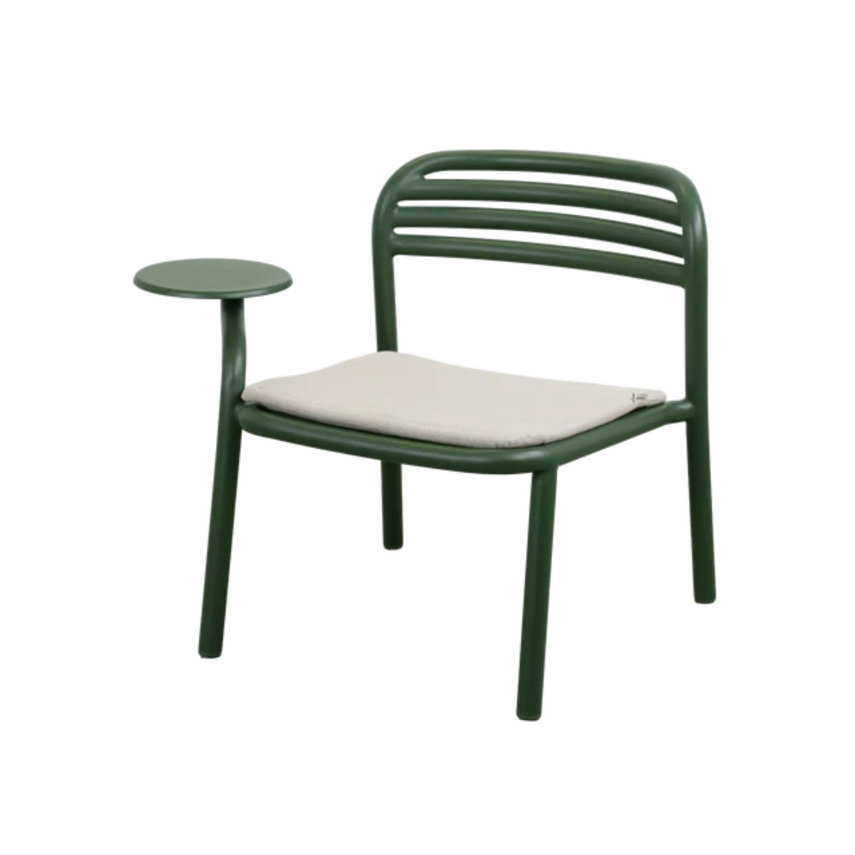 Cane-line Bliss Lounge Chair with Side Table Right in Dark Green with Sand cushion, aluminum