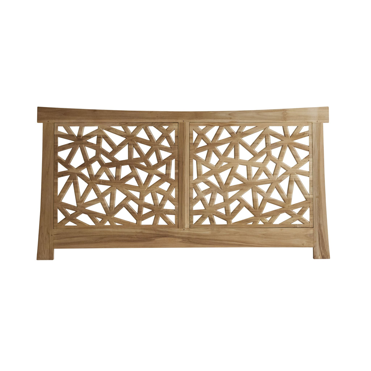 Tikamoon Gentong king size headboard in solid teak, styled behind a bed in a bedroom