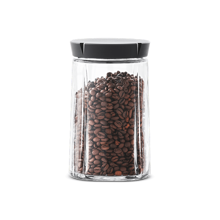 Rosendahl Grand Cru Storage Jar in glass with steel lid, designed by Erik Bagger, Danish design heritage.
