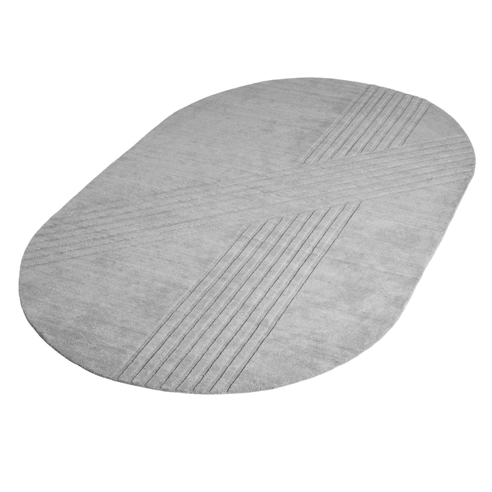 WOUD Kyoto Oval Rug in grey hand-tufted wool designed by Studio Tolvanen, Danish design