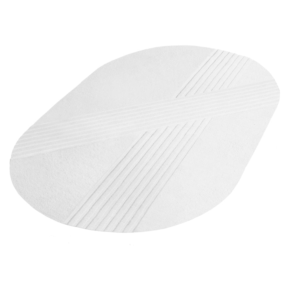 WOUD Kyoto Oval Rug in white hand-tufted wool designed by Studio Tolvanen, Danish design