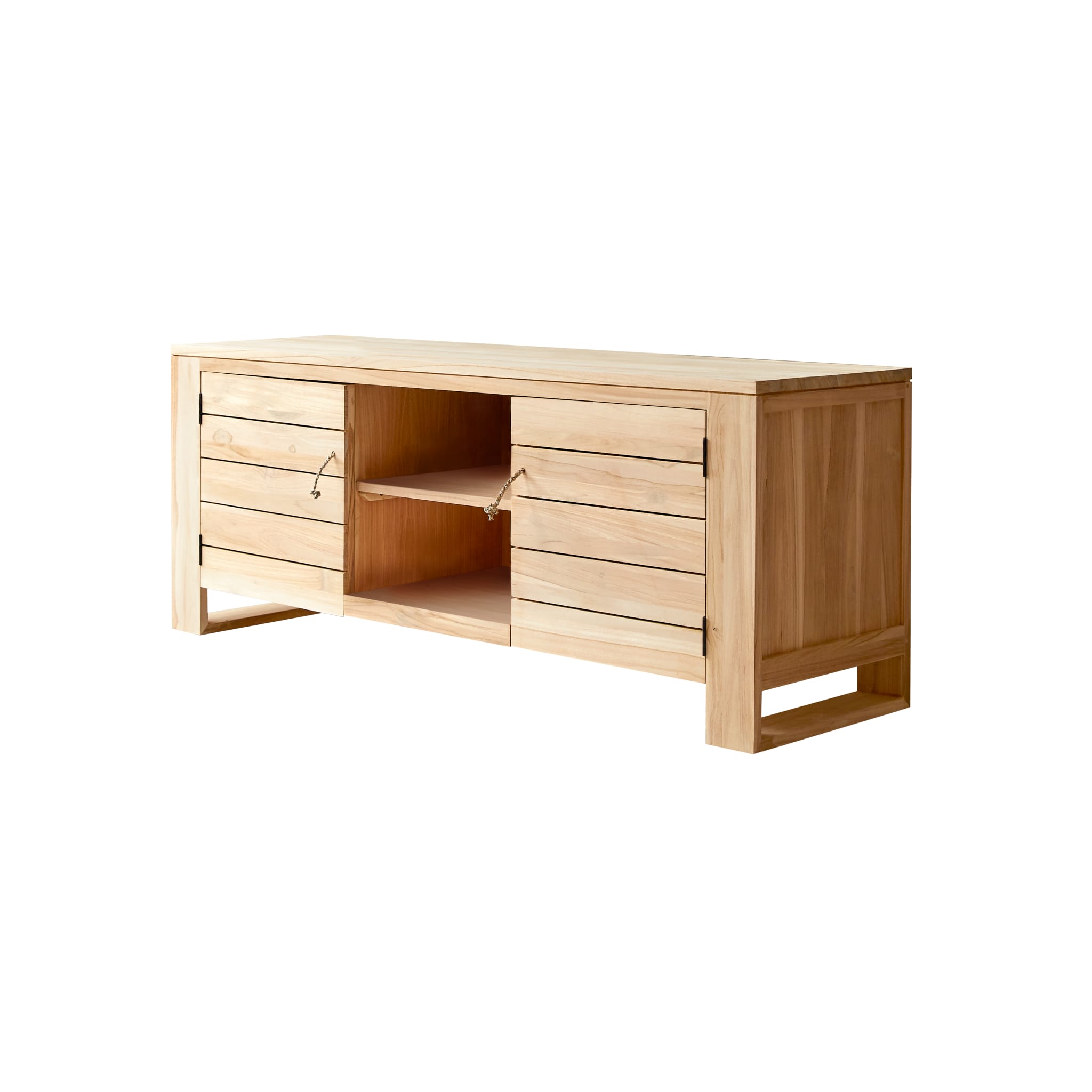Close-up of teak wood grain on the Tikamoon Minimalys TV stand