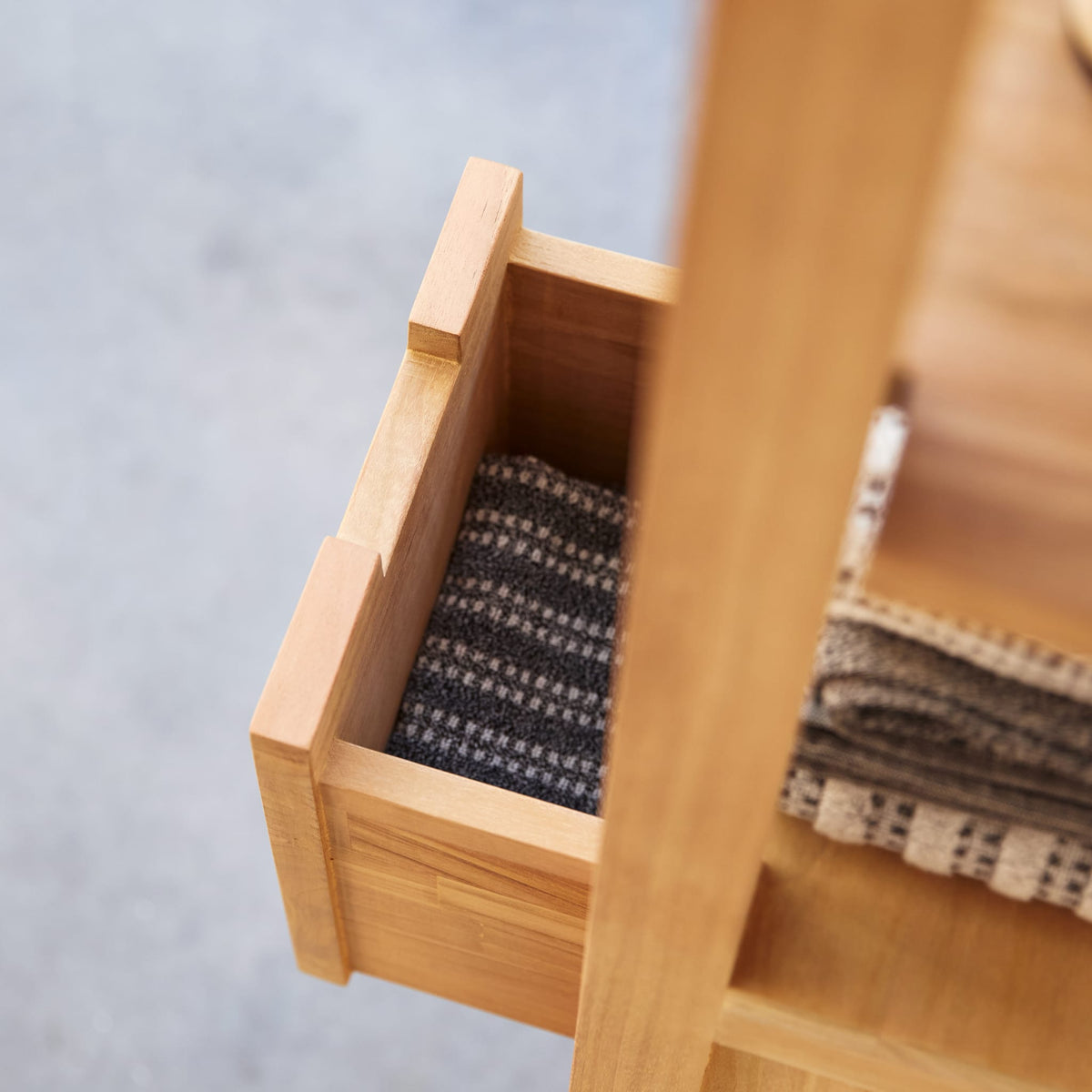 Serena teak bathroom cabinet, styled bathroom setting