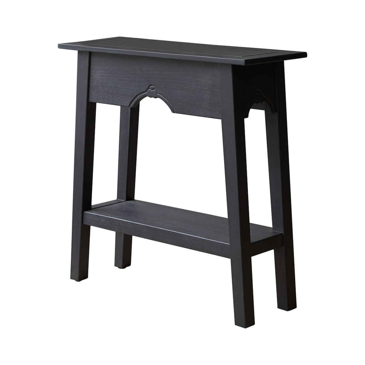 Tikamoon Thaki Black console table in solid pine, detail of the leg and frame