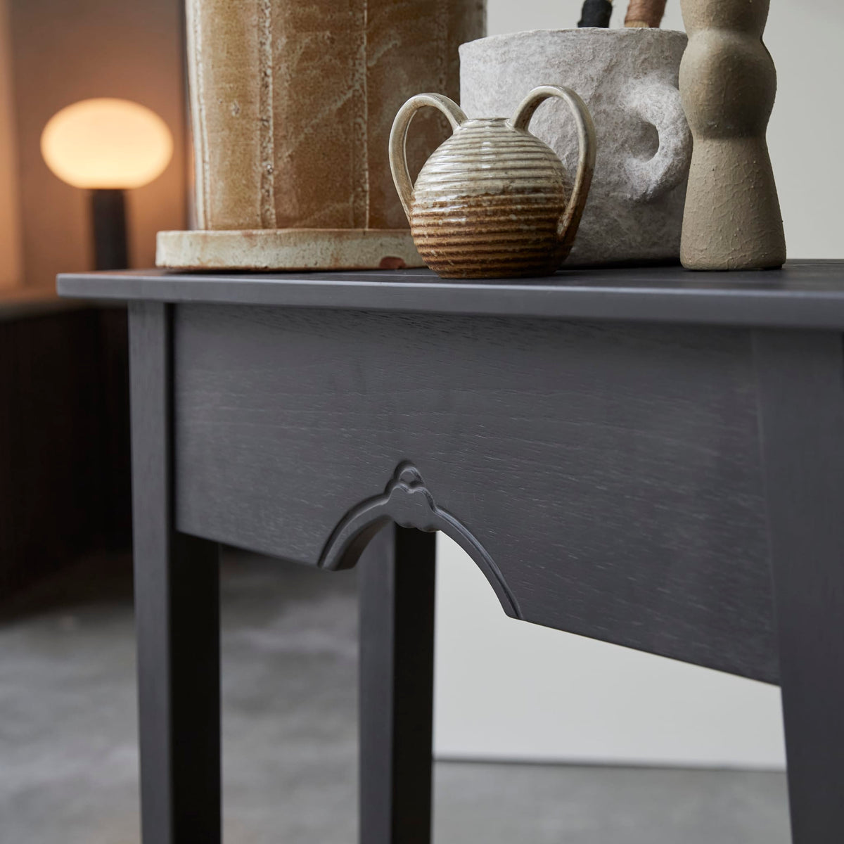 Tikamoon Thaki Black console table in solid pine, rear view