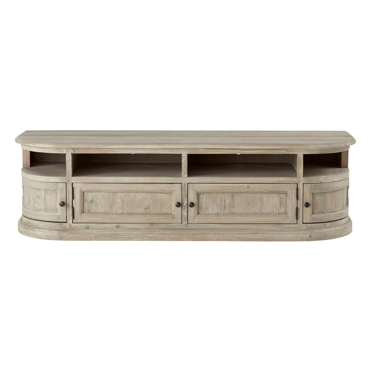 Tikamoon Celeste pine TV stand styled in a living room with a television