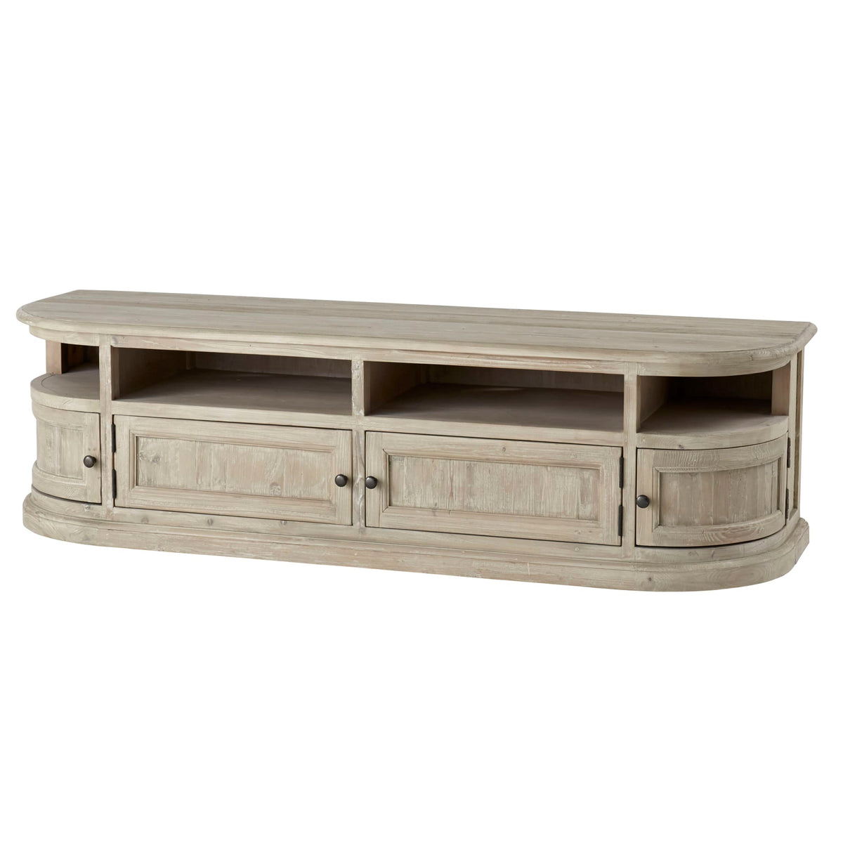 Tikamoon Celeste pine TV stand in a styled living room, wide view