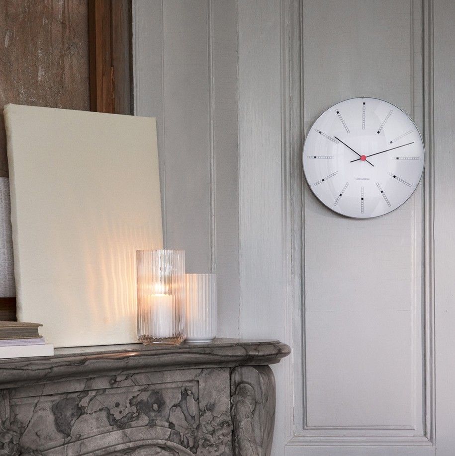 Arne Jacobsen Bankers Wall Clock White/Black/Red