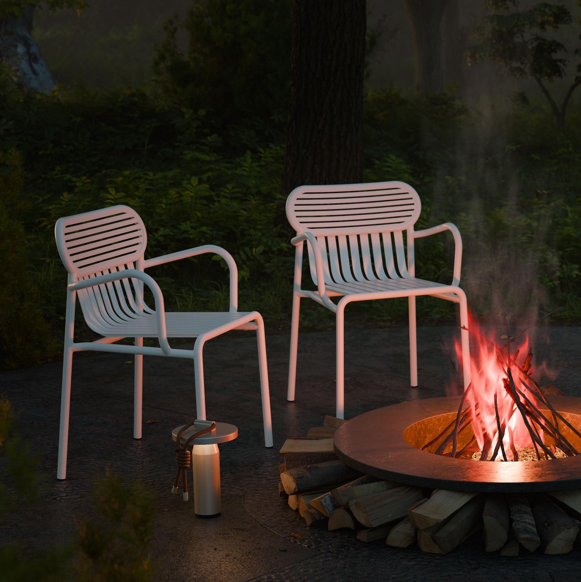Petite Friture Week-End Bridge Armchair styled in an outdoor terrace, designed by Pauline Deltour
