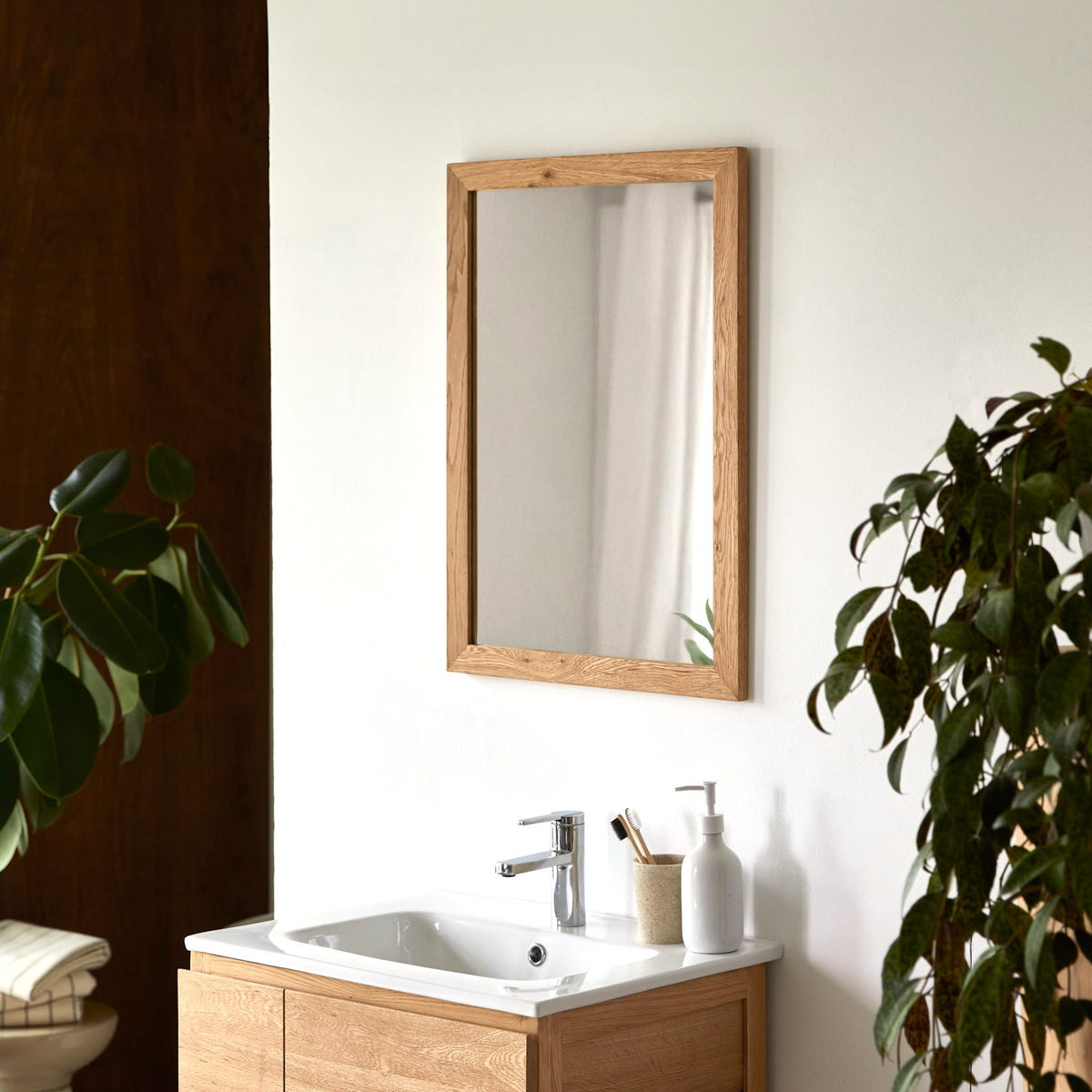 Serena oak mirror, angled product view