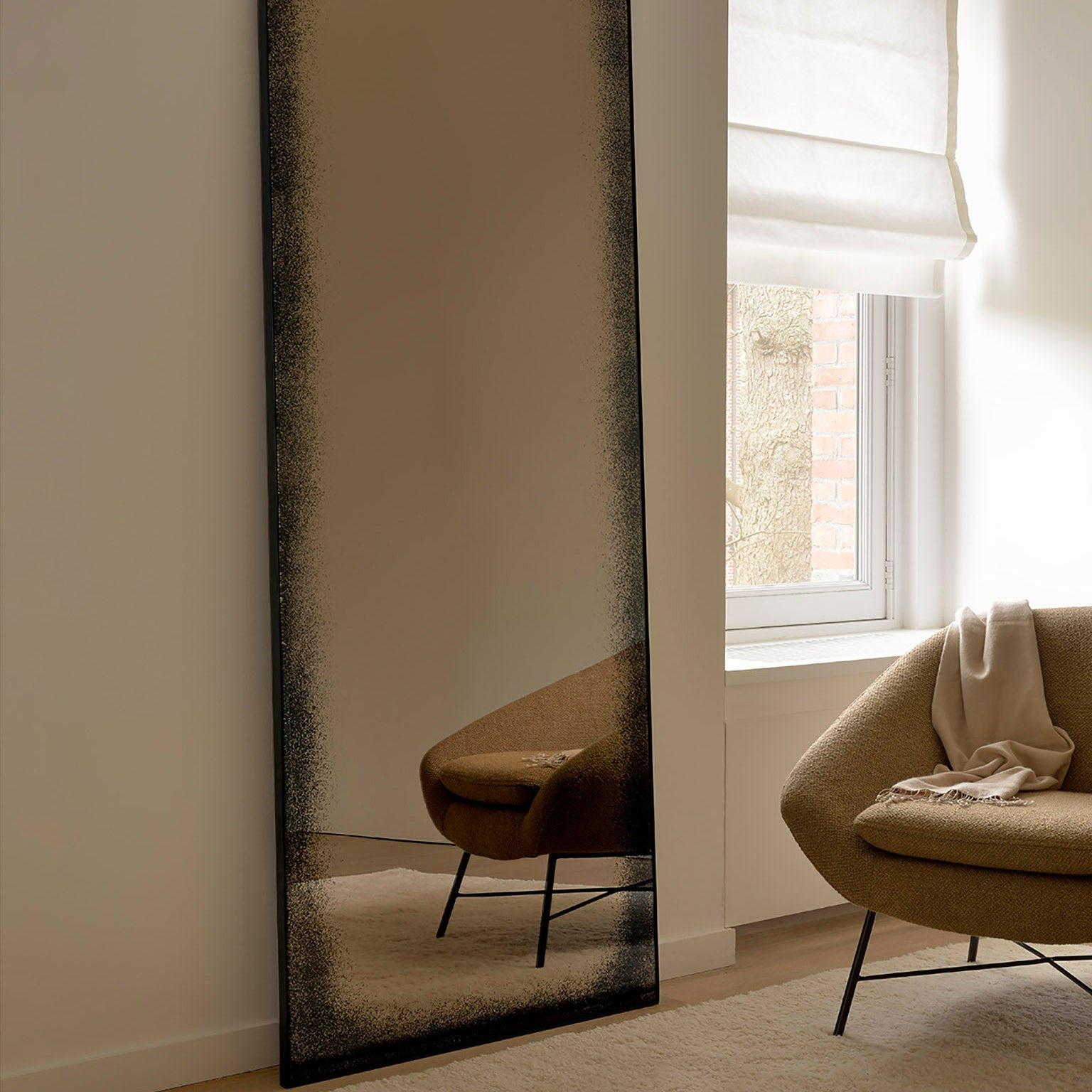 Ethnicraft Aged Floor Mirror with bronzed glass and Belgian craftsmanship