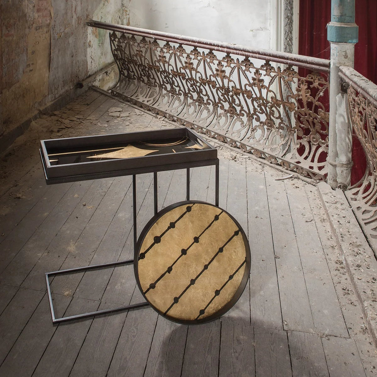 Ethnicraft Gold Leaf Dots Tray styled on a rectangle tray table