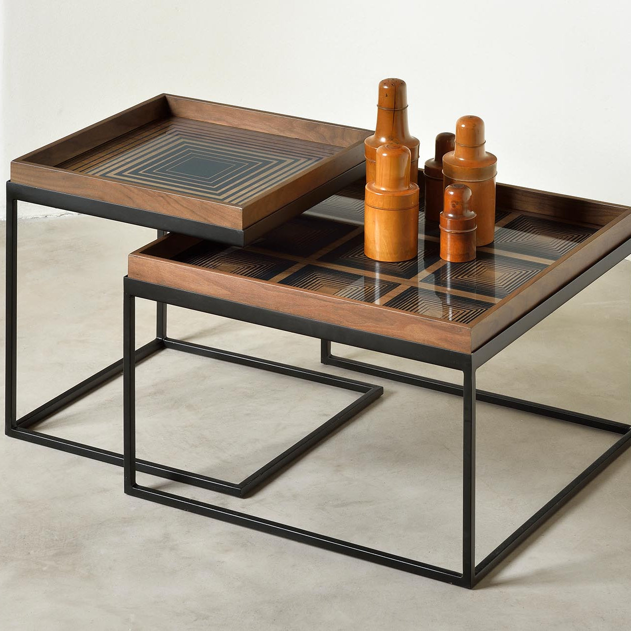 Ethnicraft Tray Square Coffee Table Set, FSC-certified solid wood furniture by Belgian brand