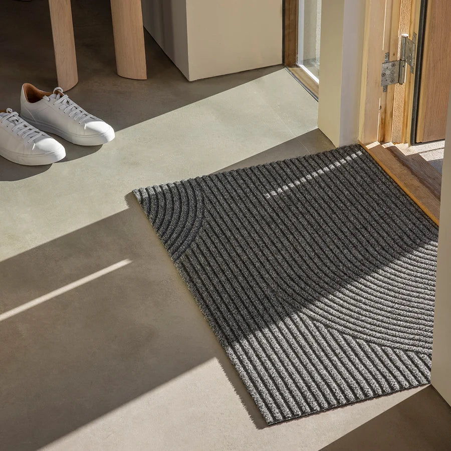 Heymat Stein All Weather Doormat doormat in Grey styled in an entryway, recycled PET yarn Norwegian design