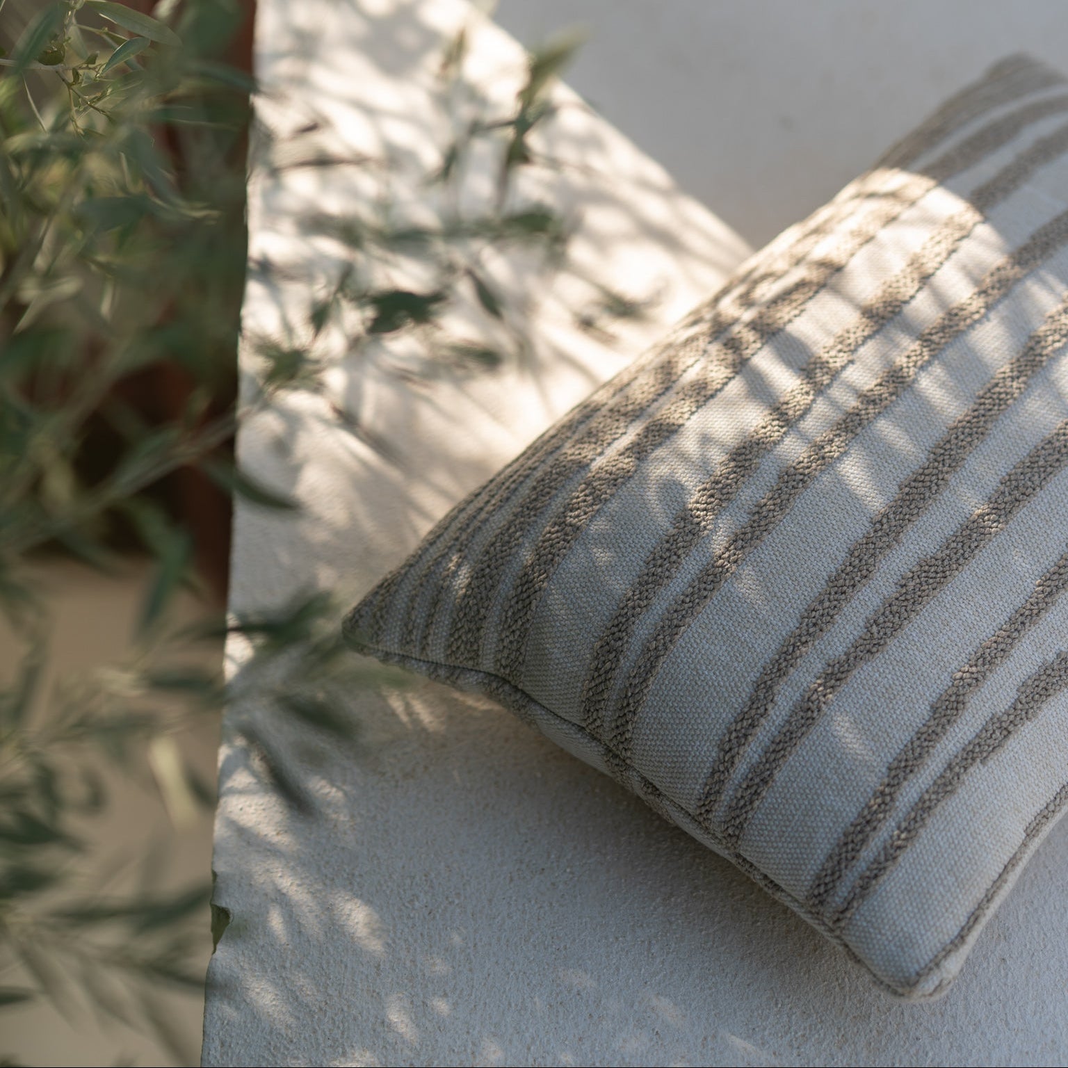 Ethnicraft Nomad Stripes Outdoor Cushion, woven outdoor textile by Belgian brand Ethnicraft