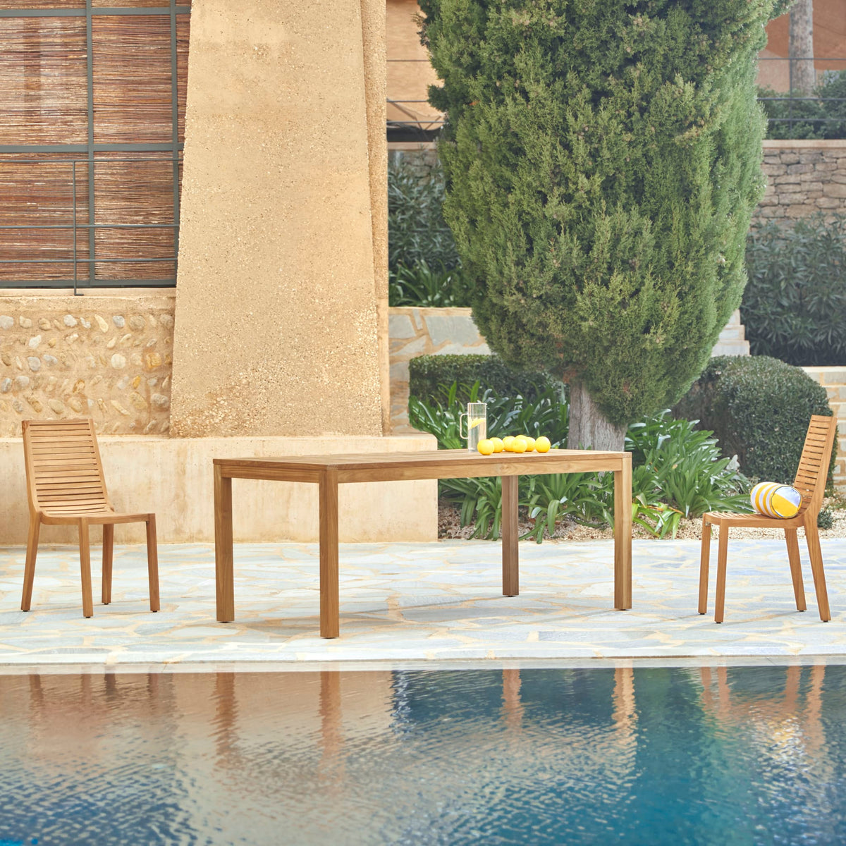 Tikamoon Teo teak outdoor dining table, rear view