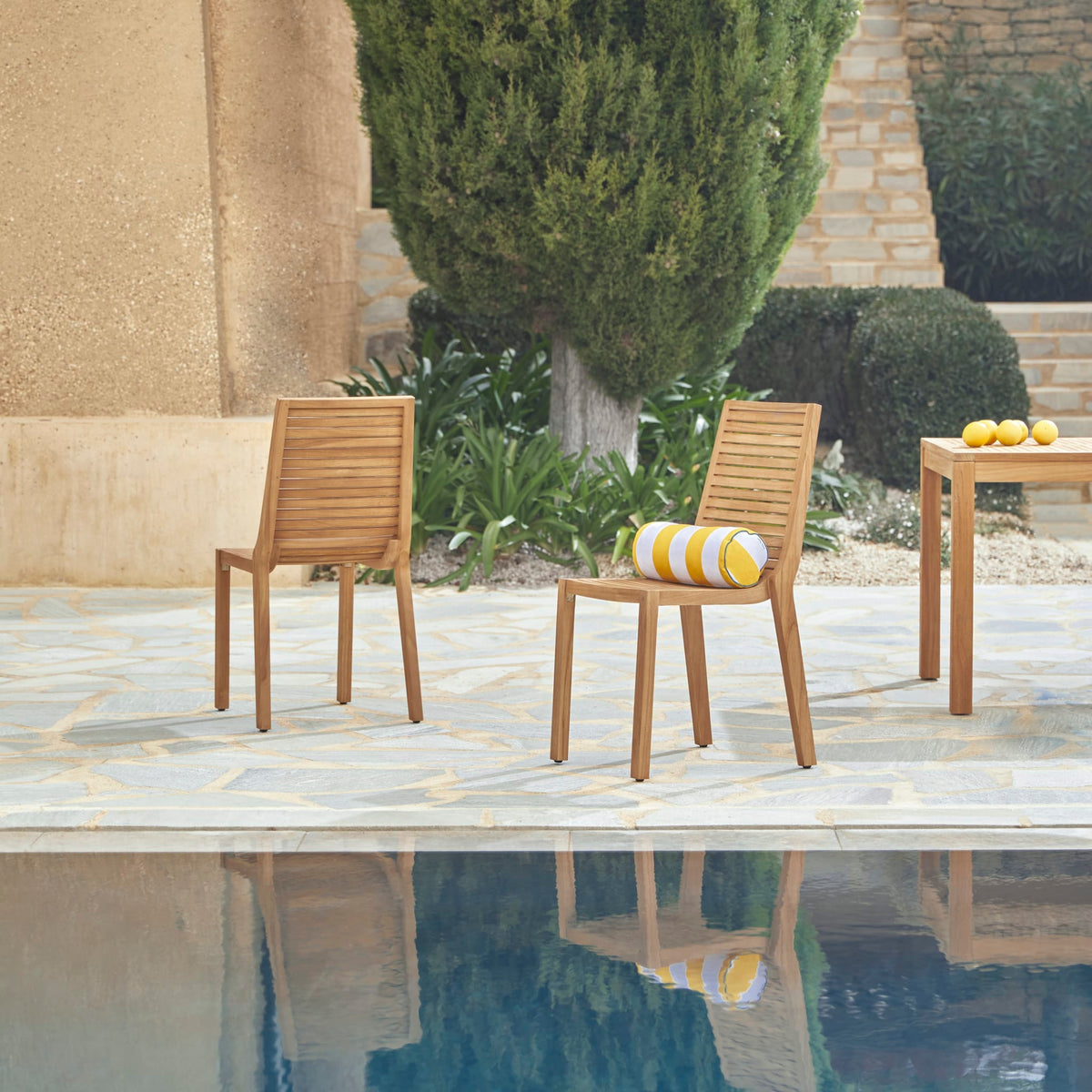 Tikamoon Teo teak dining chair, side profile