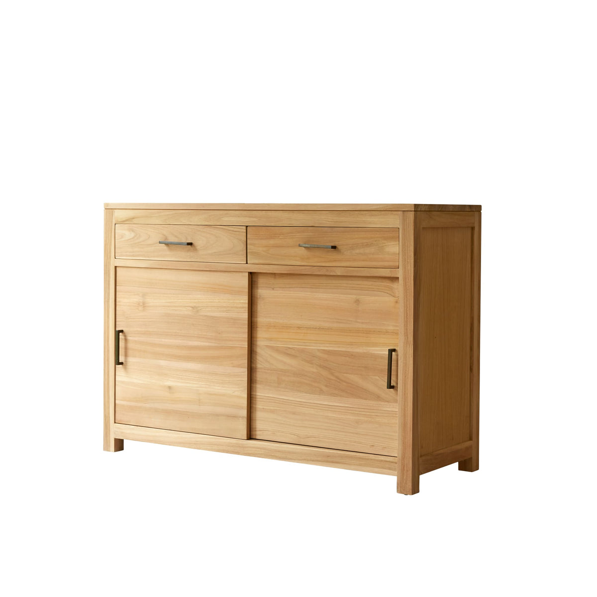 Tikamoon Maë sideboard in solid teak, styled against a living room wall