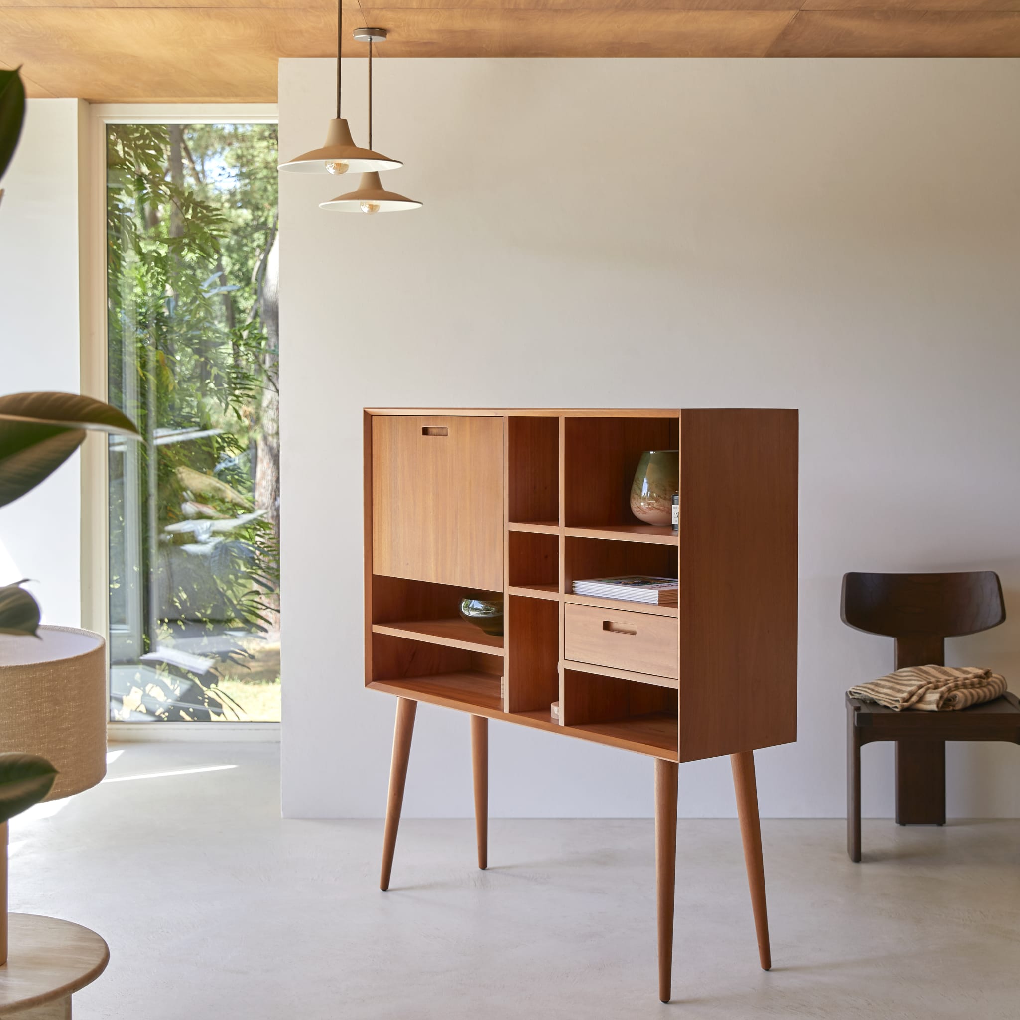 Tikamoon Magda highboard in solid mahogany, angled view