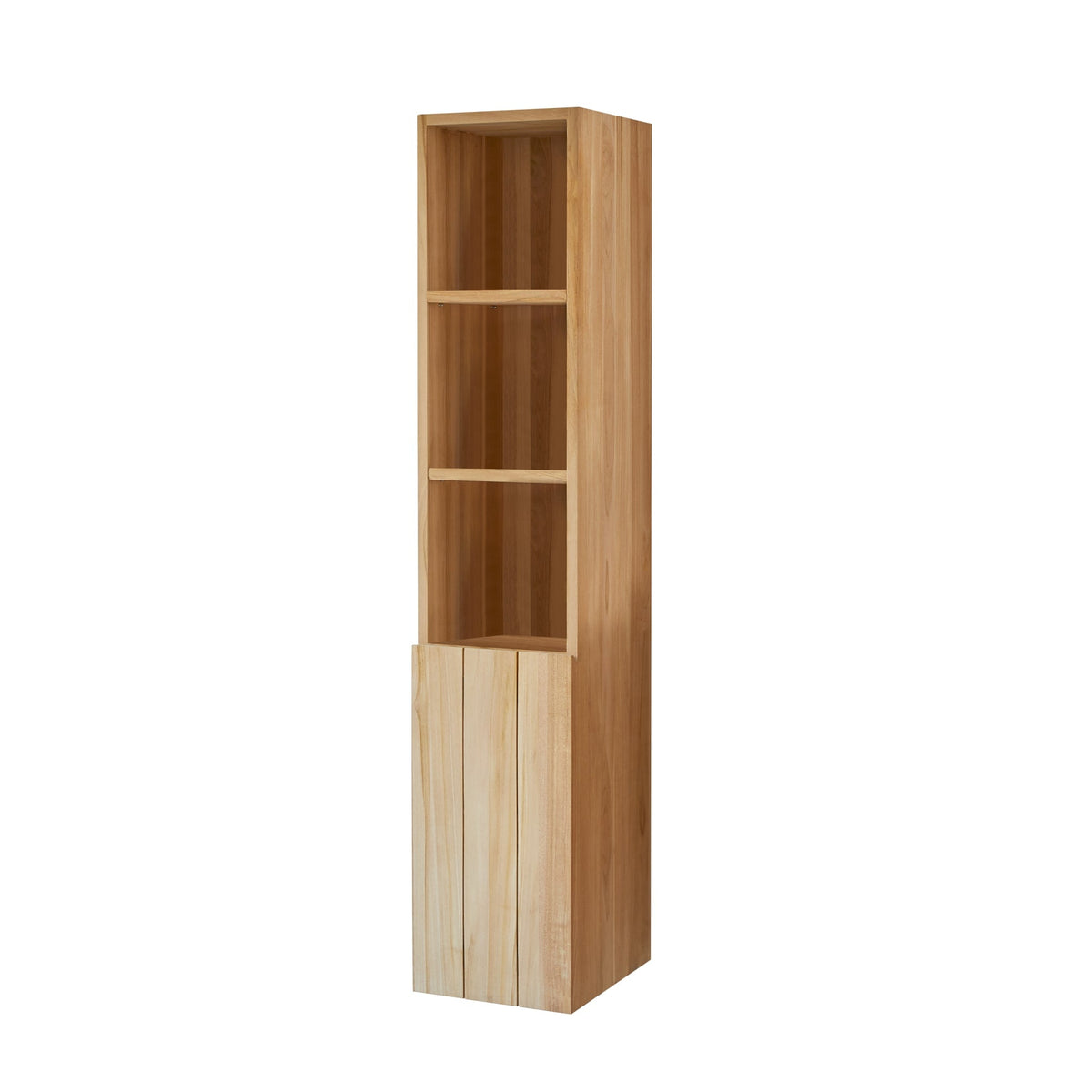 Close-up of teak wood grain on the Tikamoon Jill bathroom cabinet
