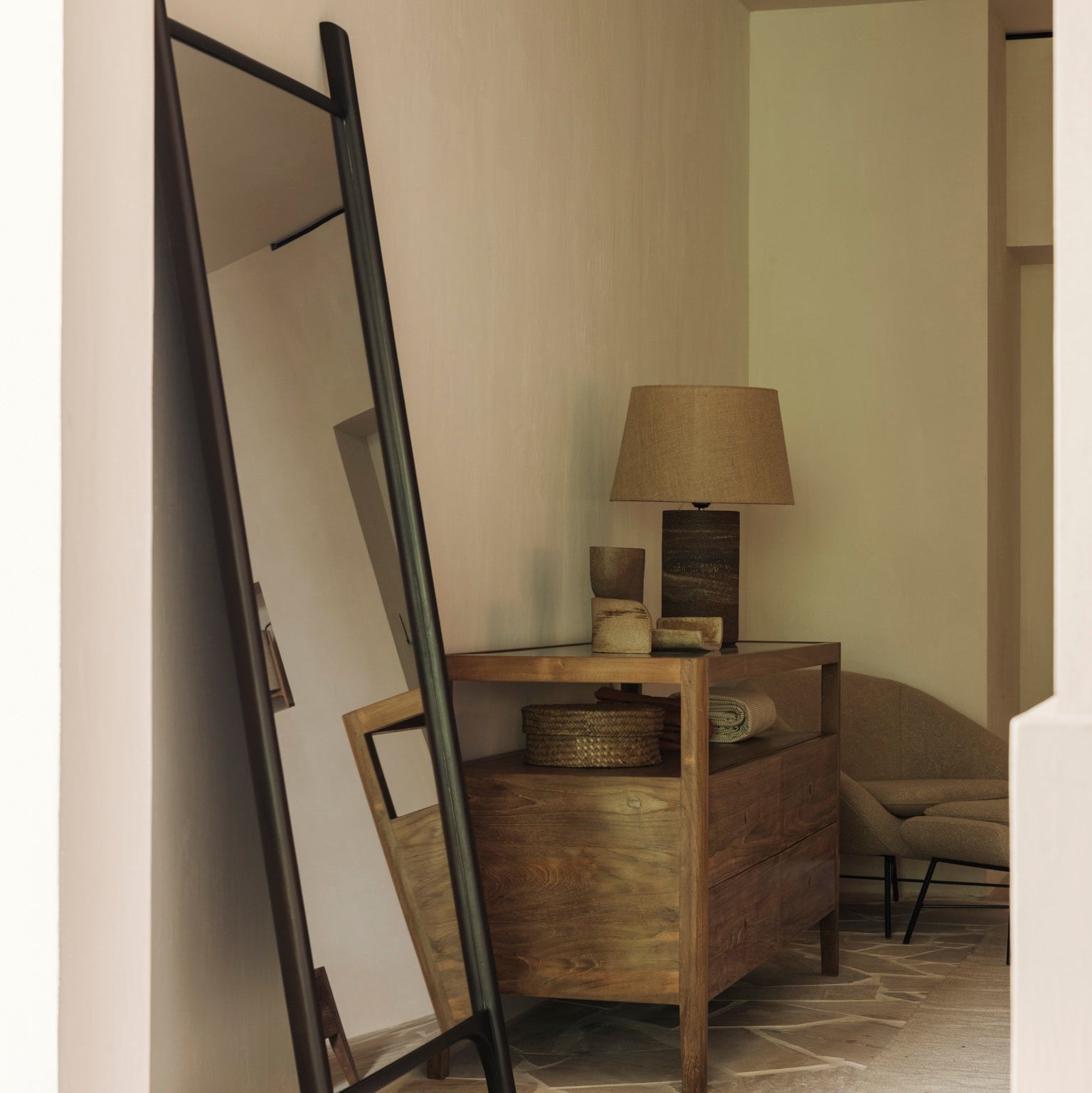 Ethnicraft Pi Floor Mirror with bronzed glass and Belgian craftsmanship