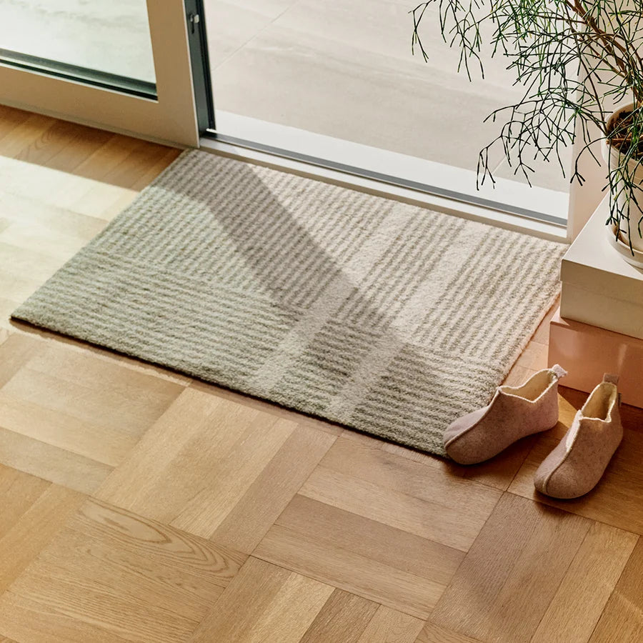 Heymat Løype Doormat in Breezy Beige, recycled PET yarn doormat, Norwegian sustainable design
