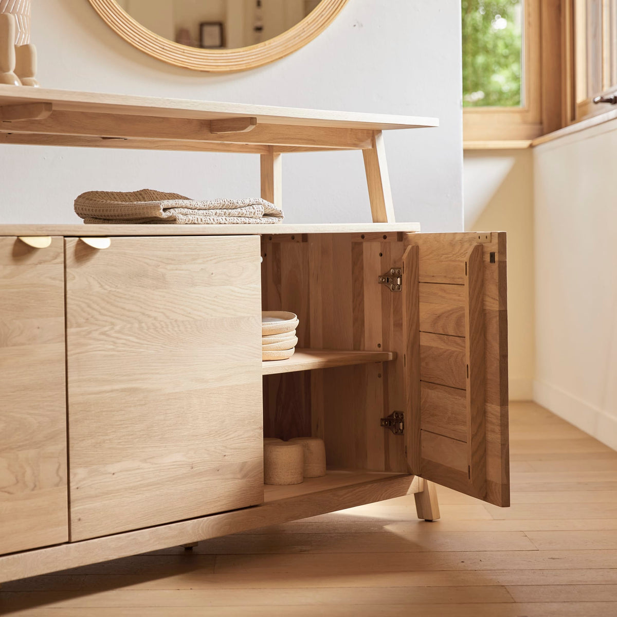 Tikamoon Pola oak sideboard, front view