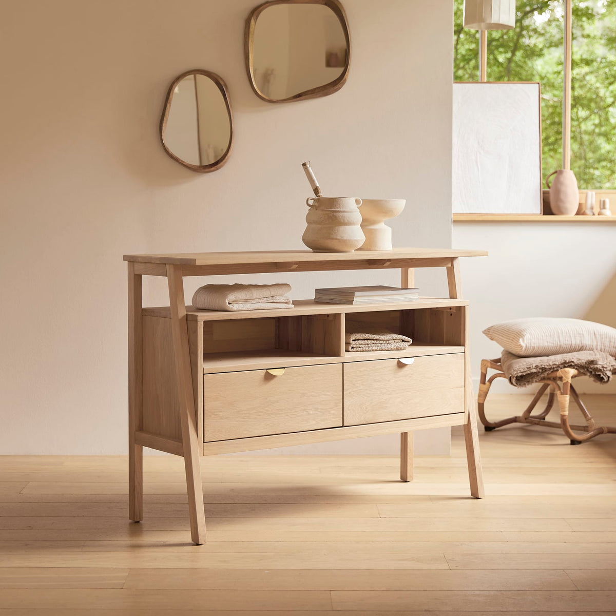 Tikamoon Pola oak console table, rear view