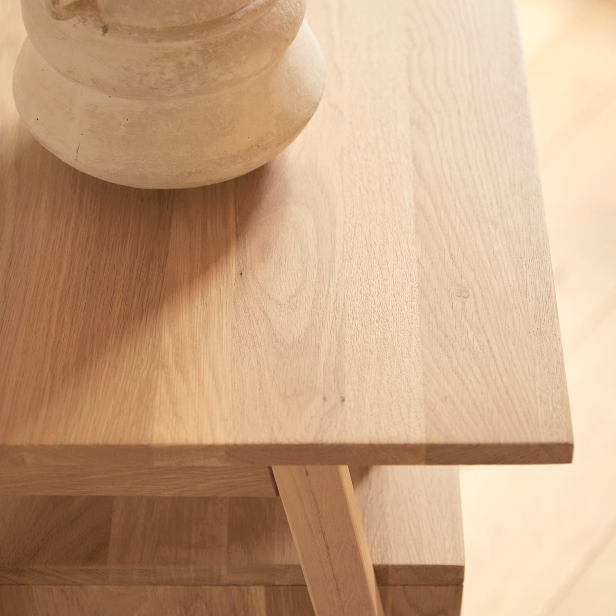 Tikamoon Pola oak console table, side view