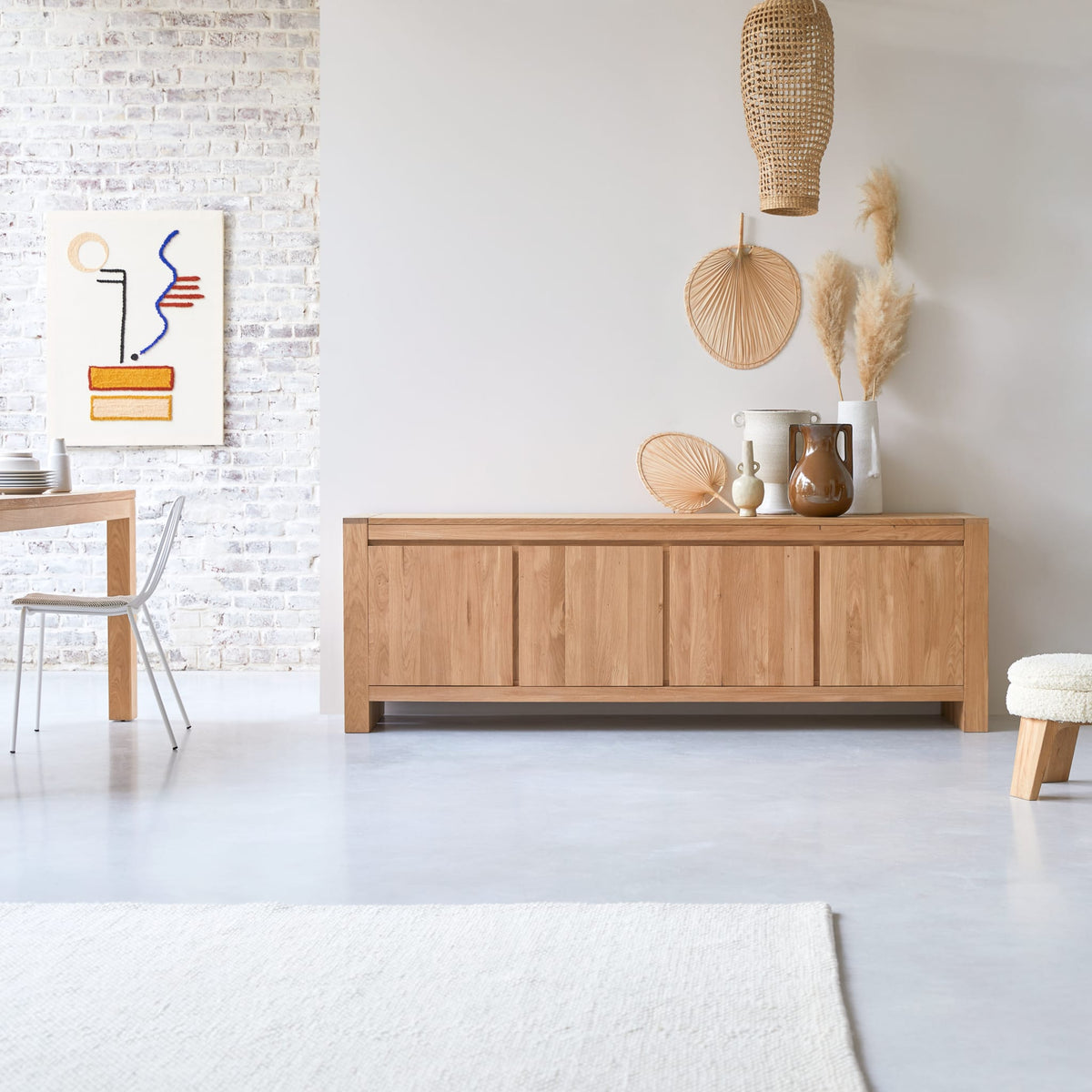 Tikamoon Eden sideboard in solid oak, angled view