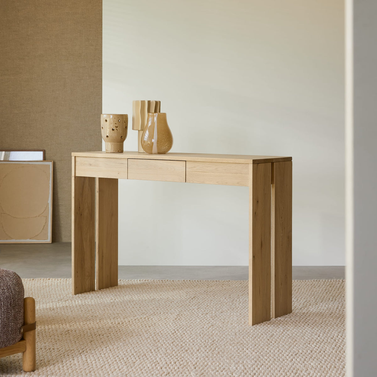 Tikamoon Eden oak console table, front view