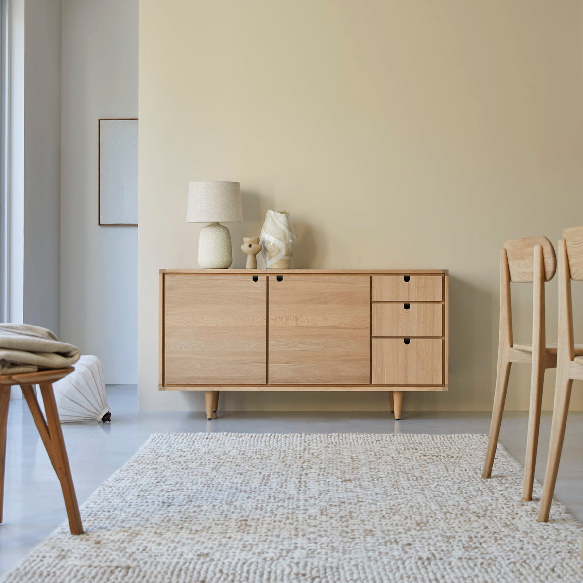 Tikamoon Jonàk sideboard in solid oak, angled view