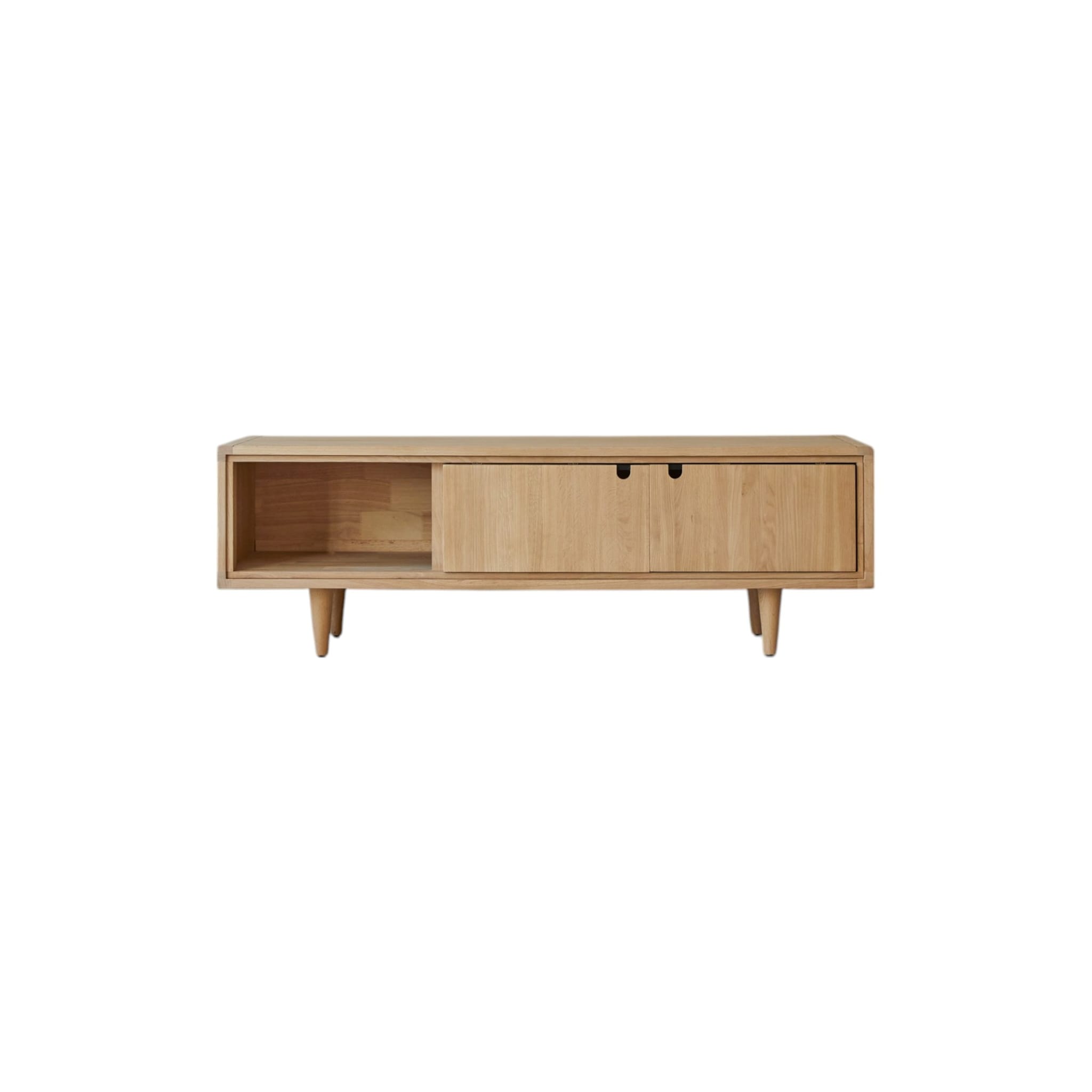 Close-up of drawer front and pull on the Tikamoon Jonàk TV stand