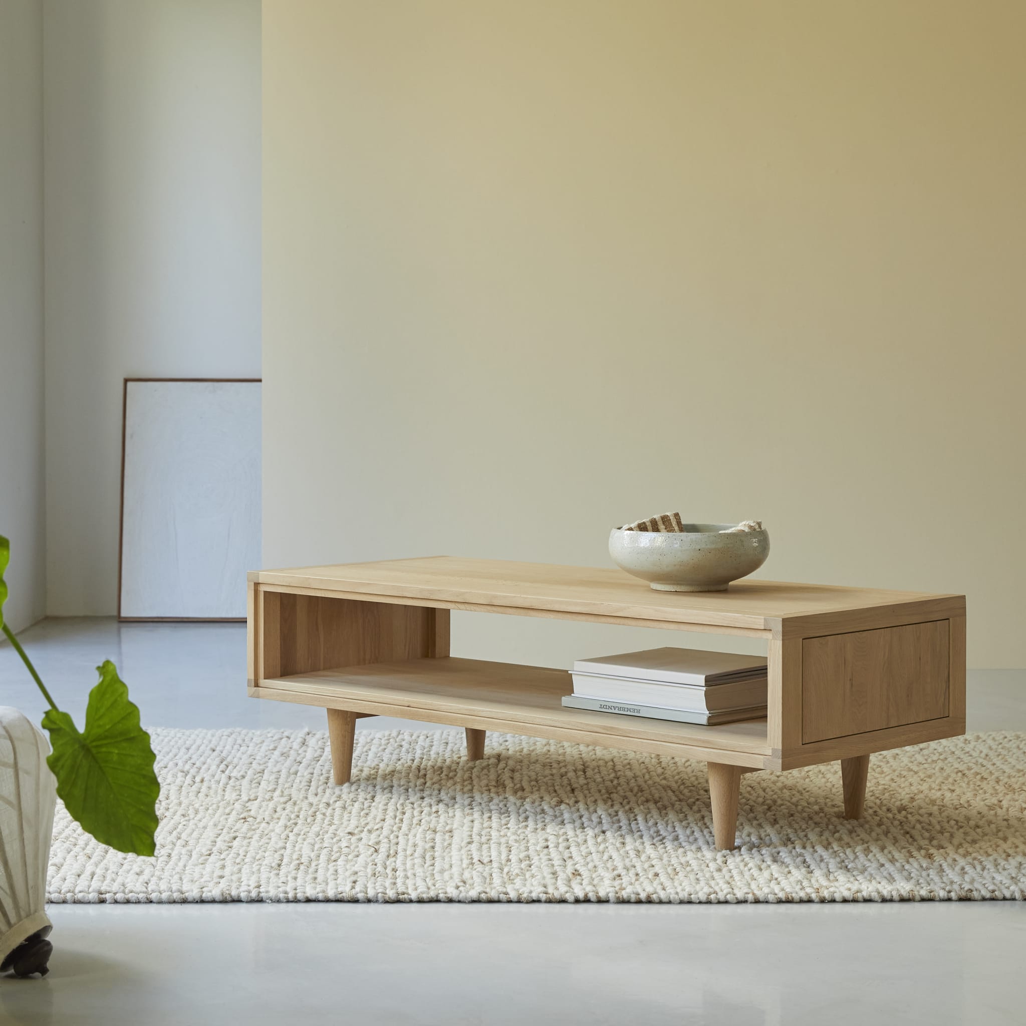 Tikamoon Jonàk coffee table in solid oak, three-quarter view