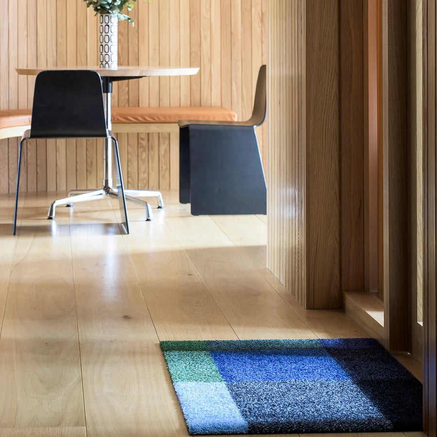 Heymat Mix Doormat in Forest, recycled PET yarn doormat, Norwegian sustainable design