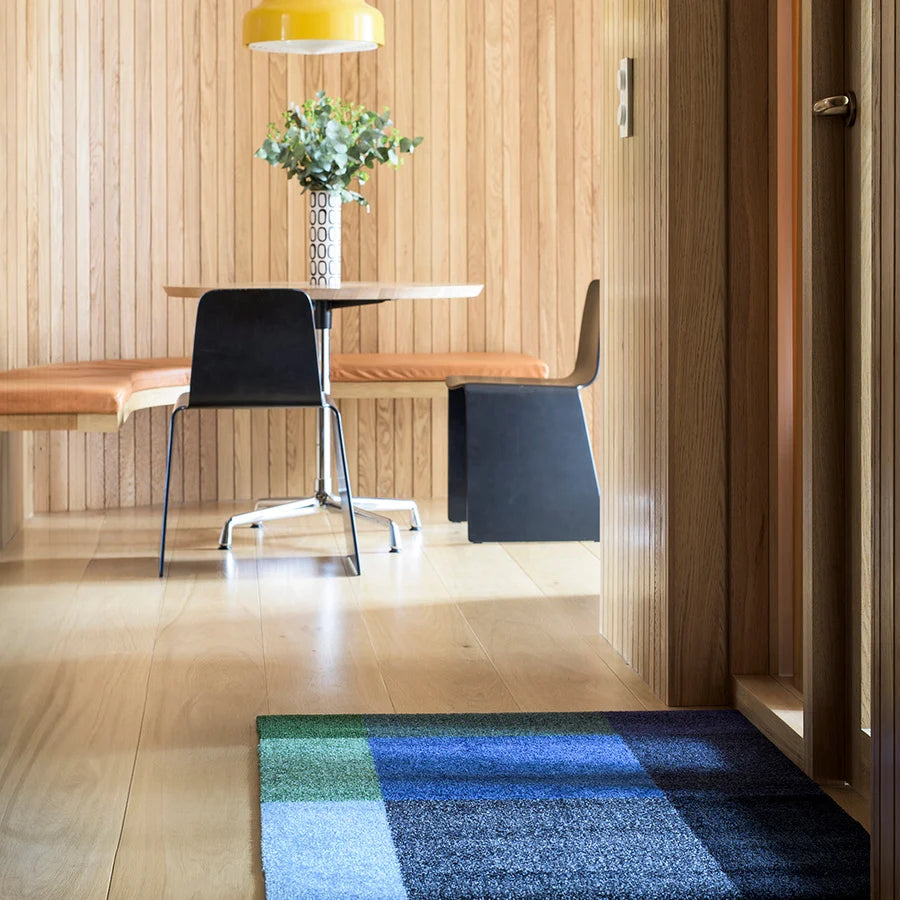 Heymat Mix Doormat in Forest, recycled PET yarn doormat, Norwegian sustainable design