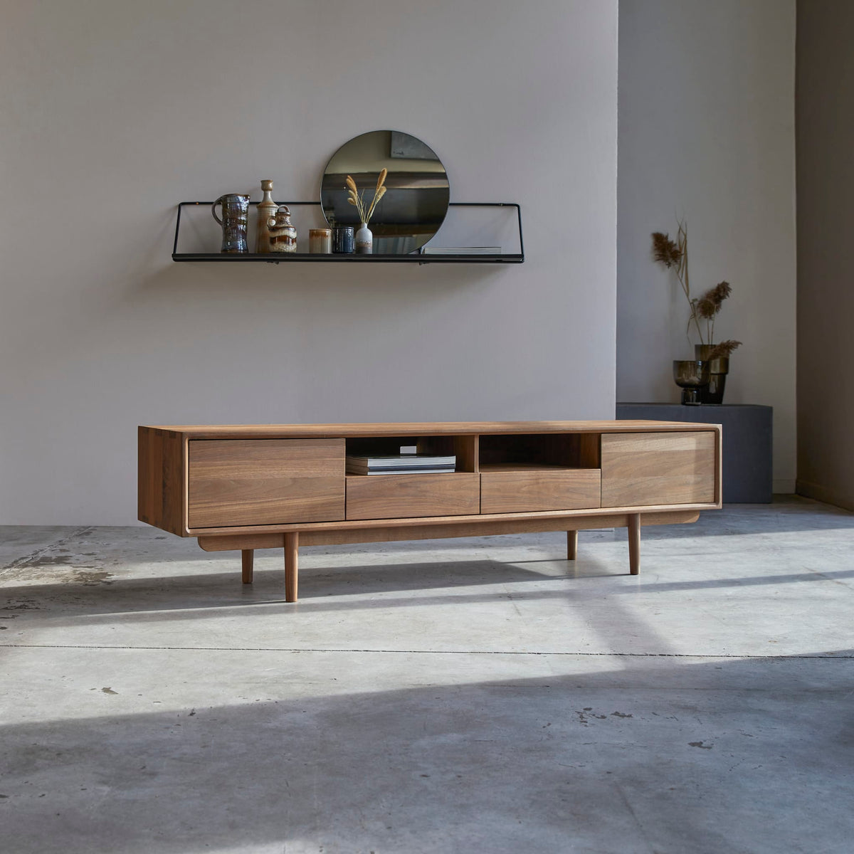 Tikamoon Ellie walnut TV stand, rear view