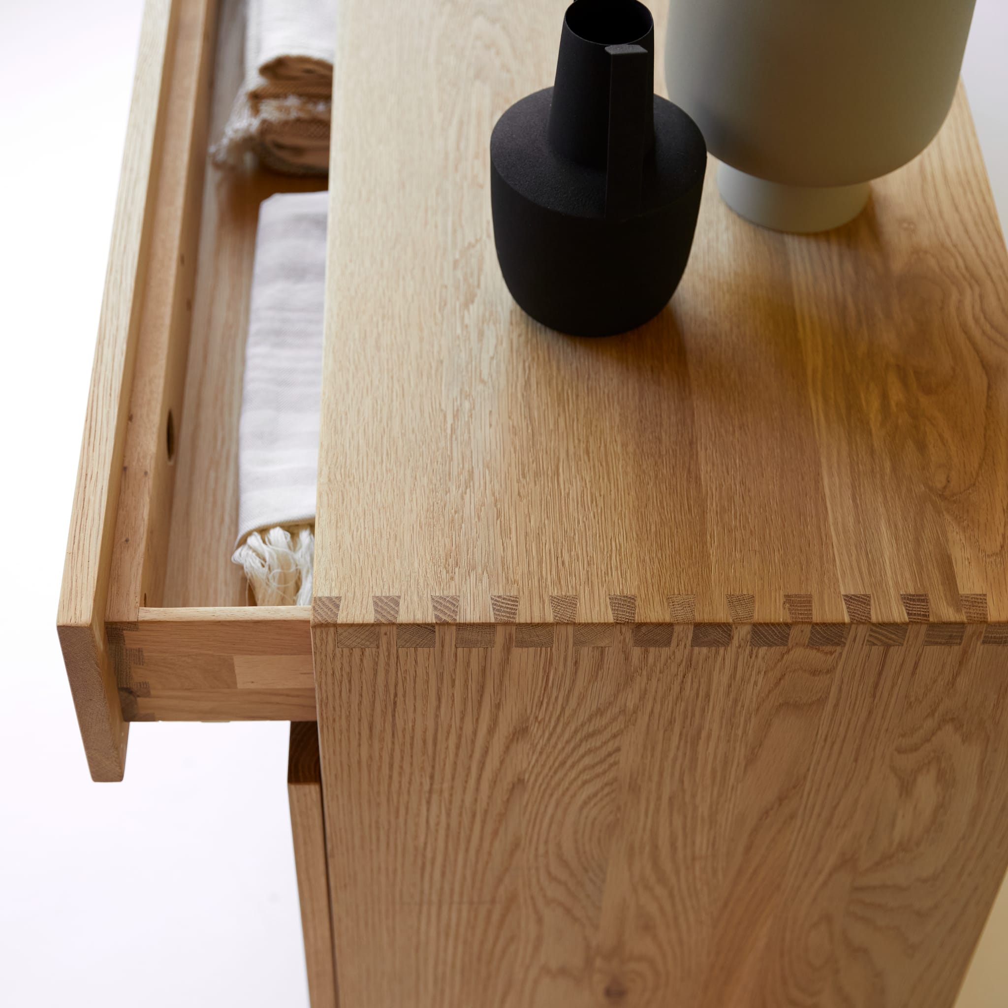 Tikamoon Jeanne sideboard in solid oak, angled view