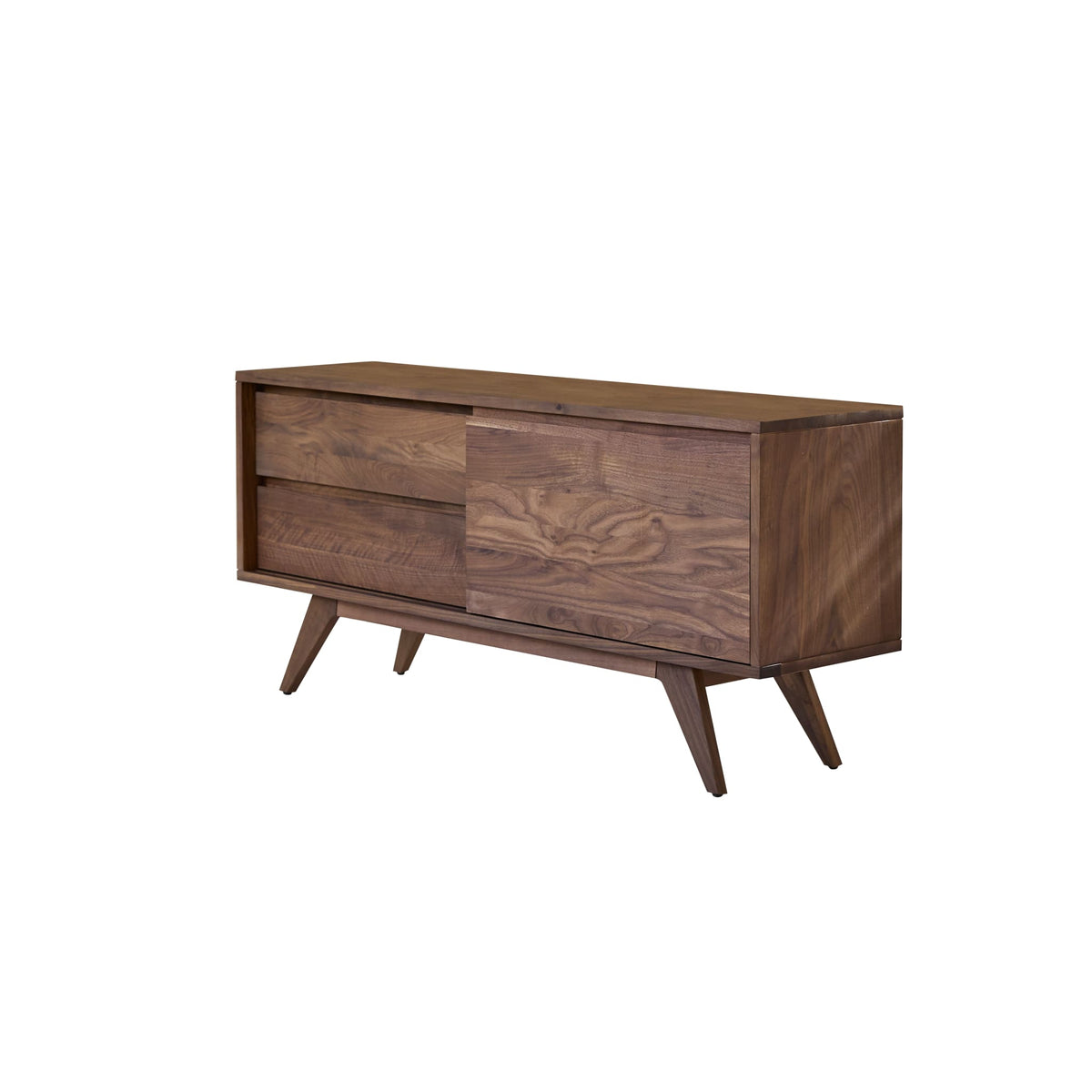 Close-up of walnut wood grain on the Tikamoon Esmée TV stand