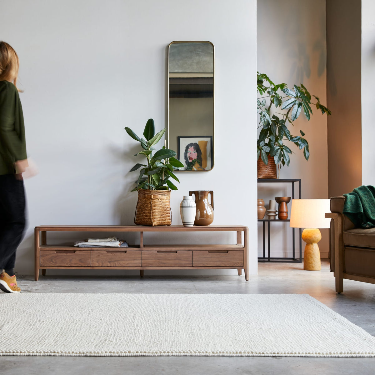 Tikamoon Arto TV stand in solid walnut, angled view