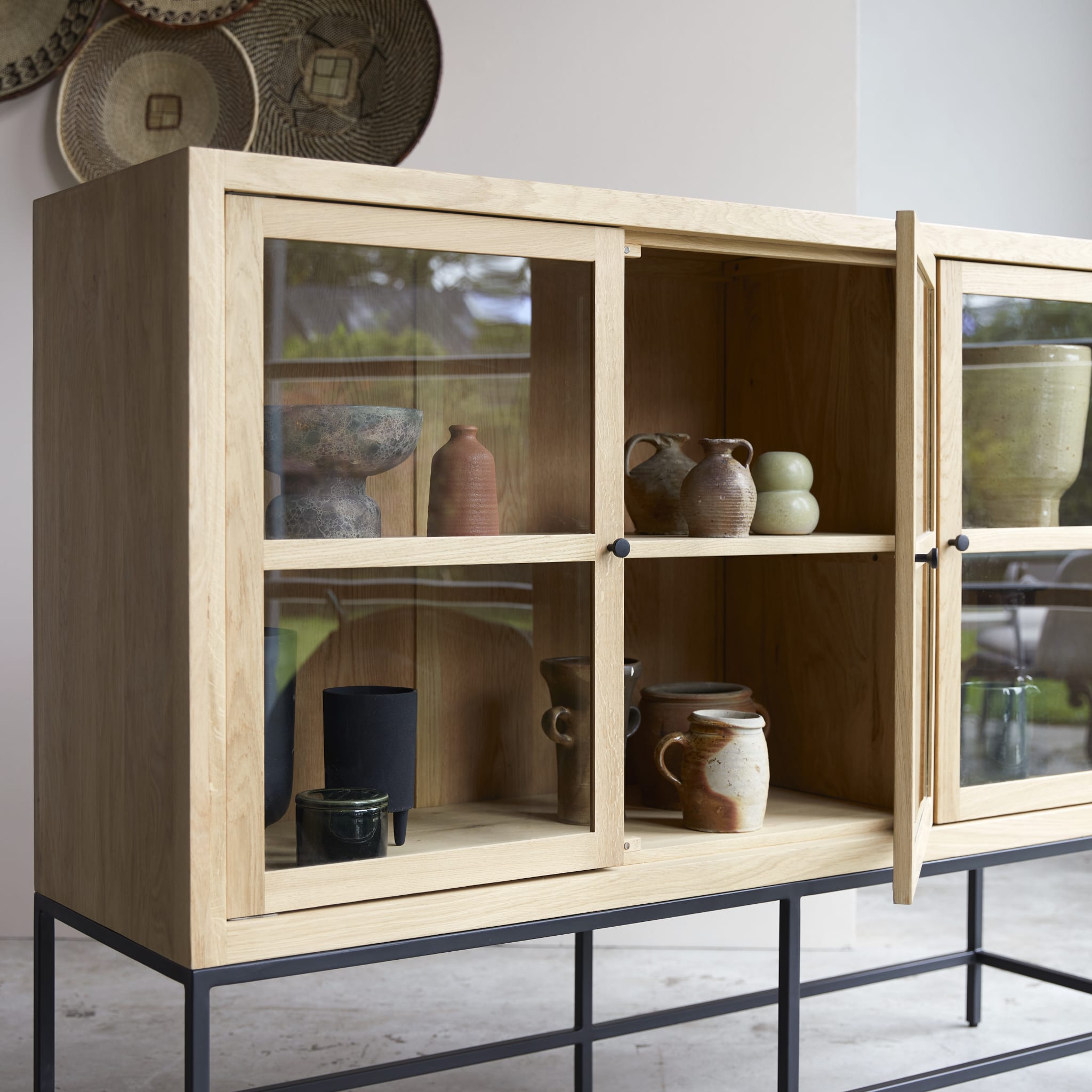 Babeth oak and glass cabinet, angled view
