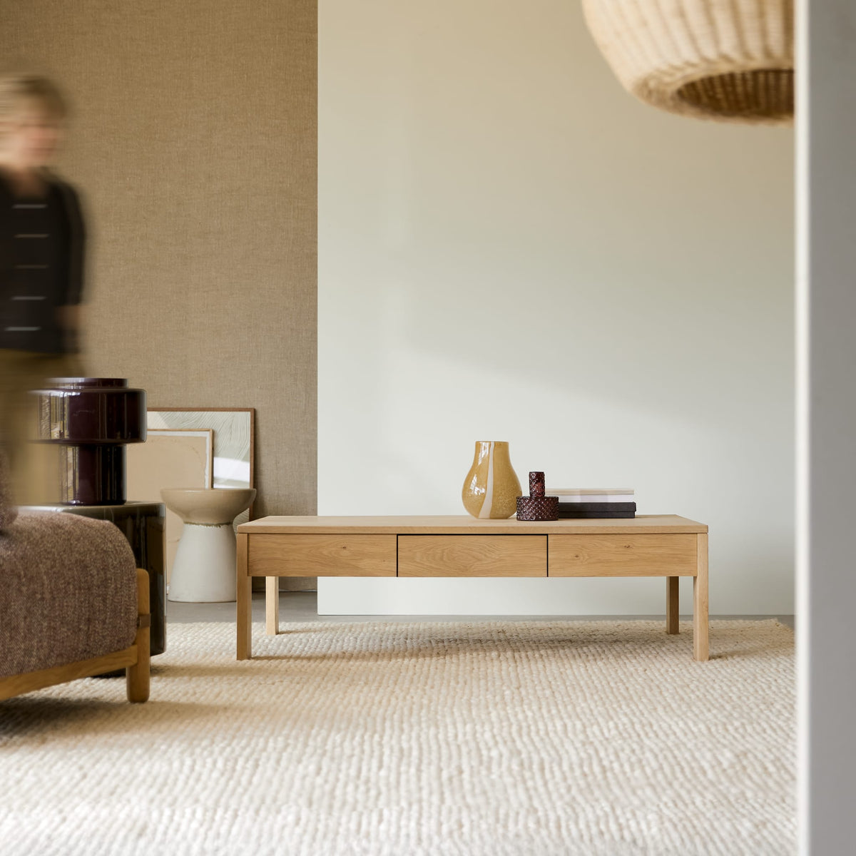 Tikamoon Eden rectangular coffee table in solid oak, angled view