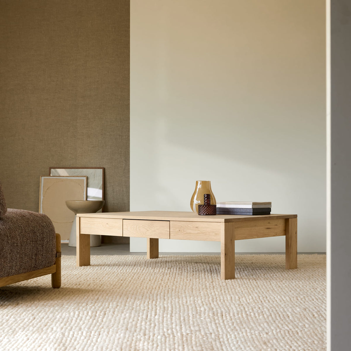 Tikamoon Eden solid oak coffee table, front view