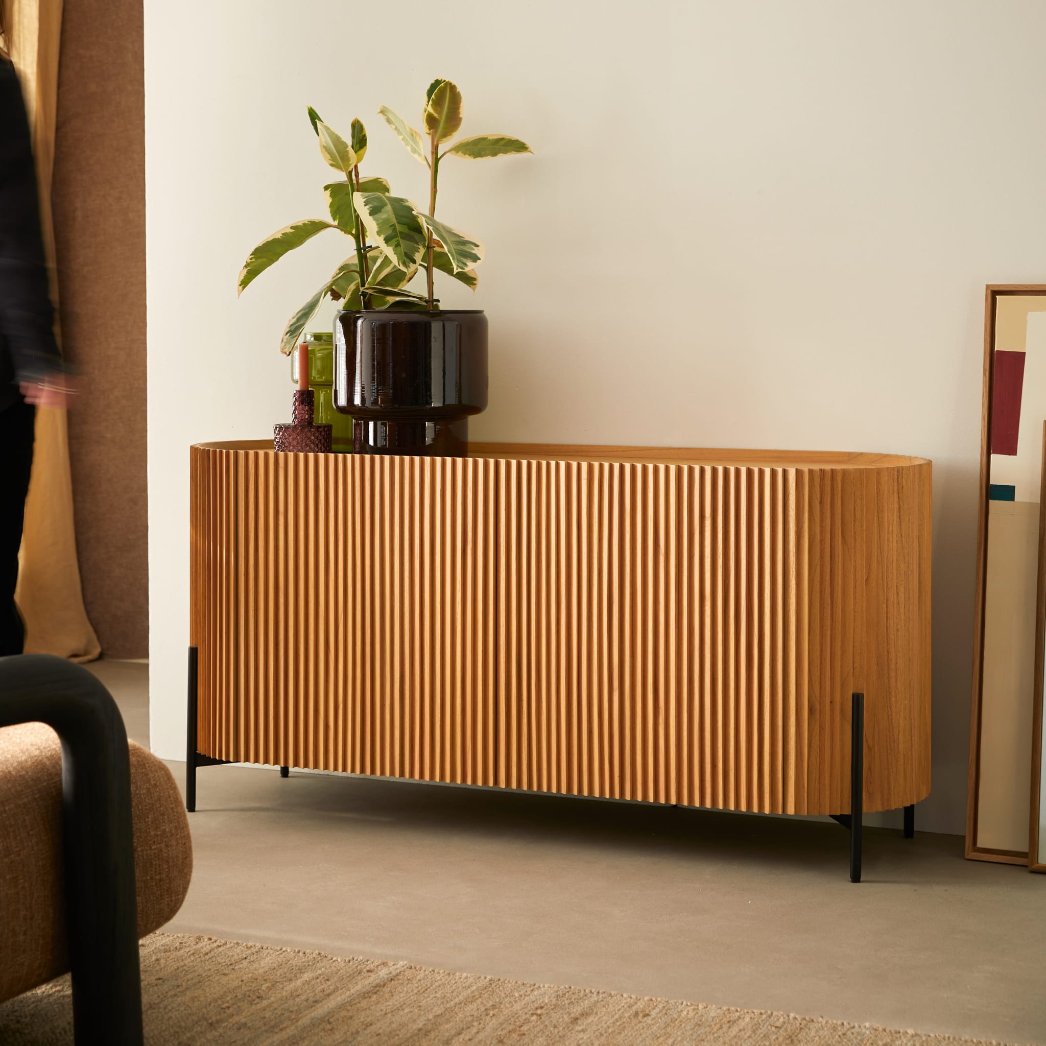 Tikamoon Lou Art Deco sideboard in mindi wood, rear view