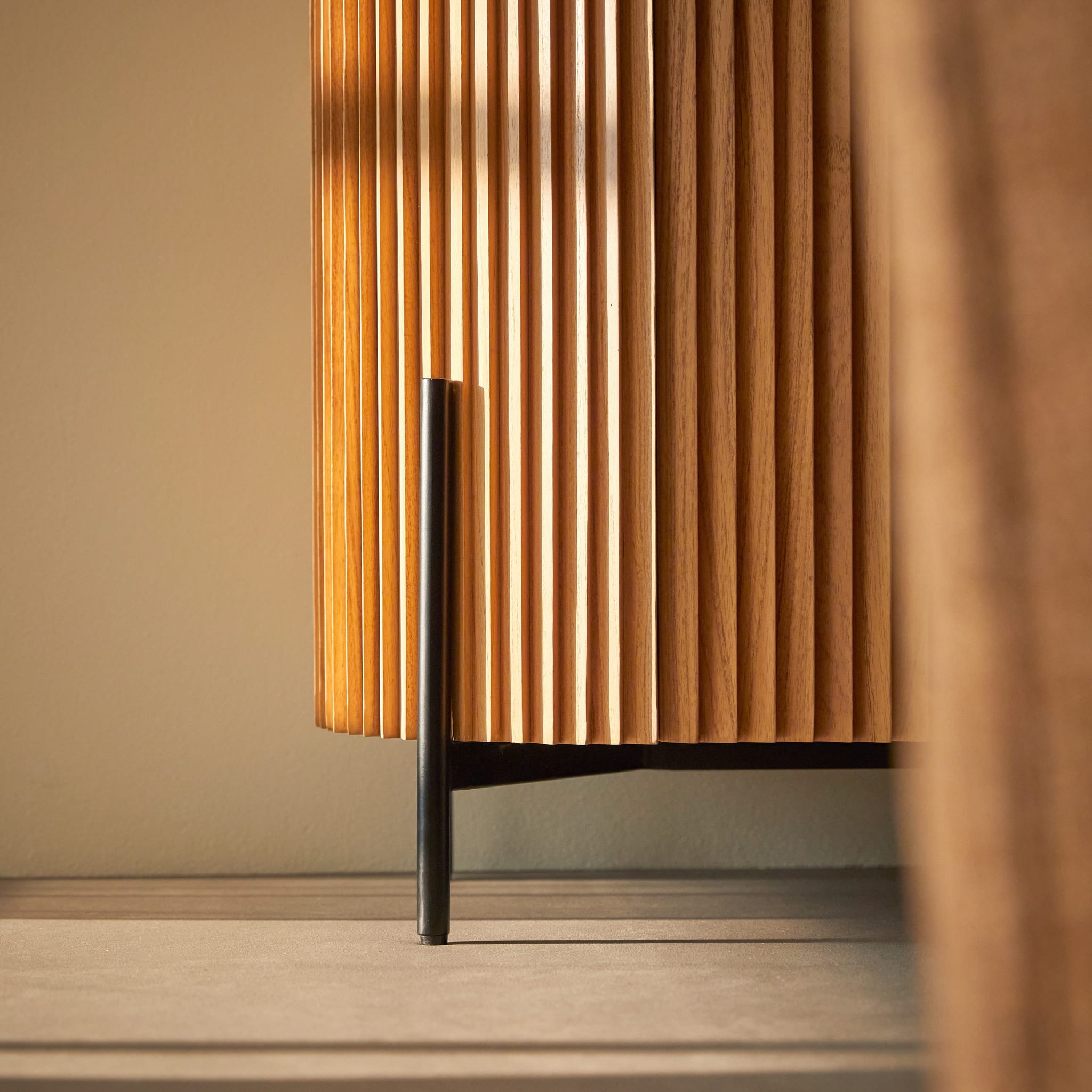 Tikamoon Lou Art Deco sideboard in mindi wood, angled view